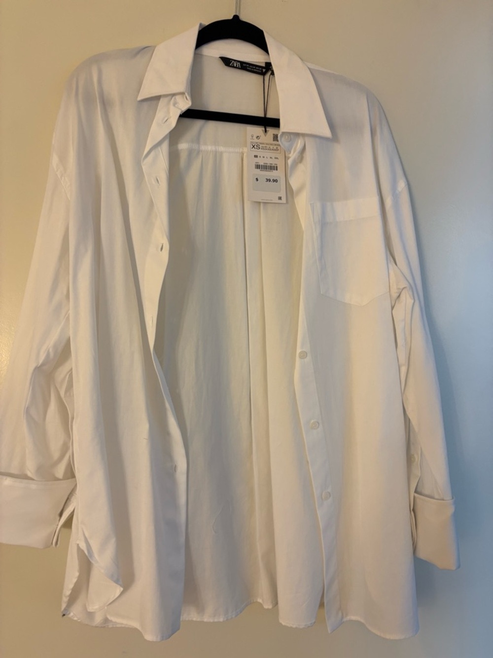 Zara White Button-Front Shirt with Chest Pocket